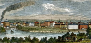 painting of industrial 19th century new england
